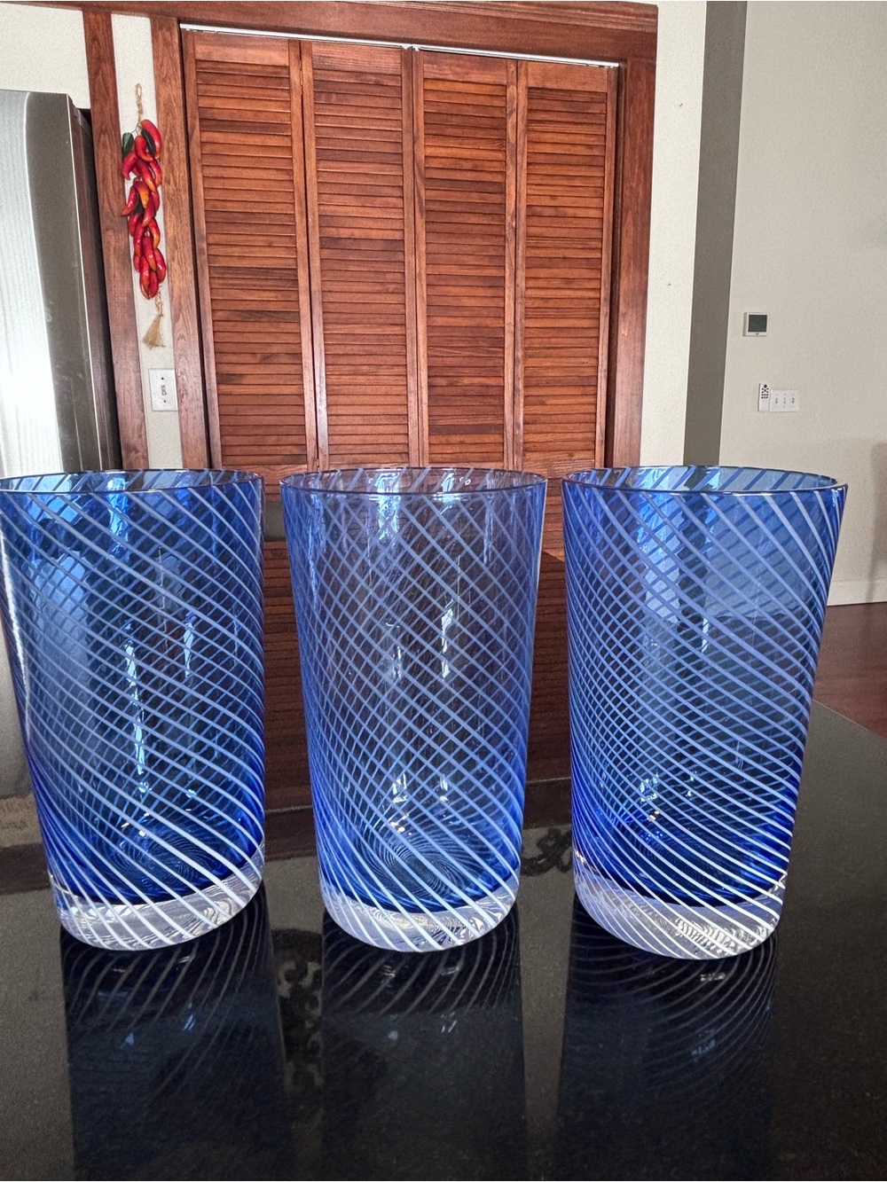 Set of Three Blue Cobalt Italian Glasses